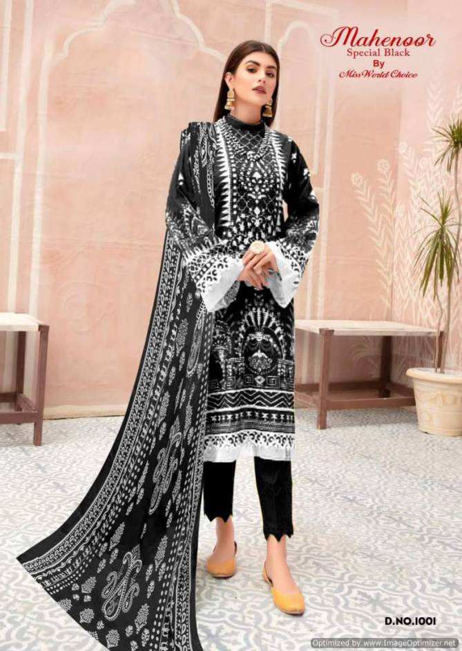 Mahenoor Black And White By Miss World Printed Heavy Cotton Dress Material Wholesalers In Delhi